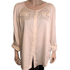 Anne Klein White Loose Sheer Button Down Blouse